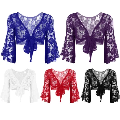 Cropped Lace See-through Jackets - Image 7