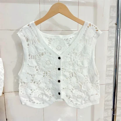 Embroidery V-neck Sheer Top - Image 7