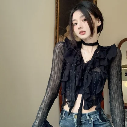 Chic Ruffle See-through Jacket - Image 4
