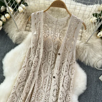Sleeveless Long See-through Jacket - Image 6