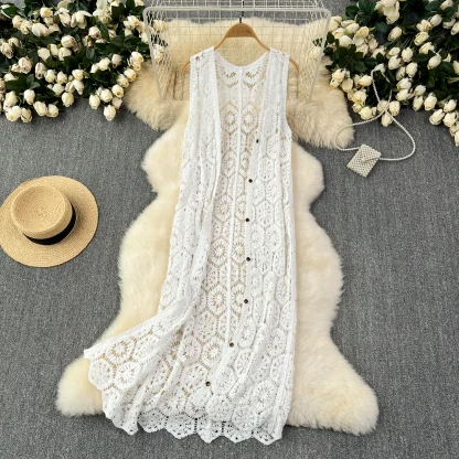 Sleeveless Long See-through Jacket - Image 3