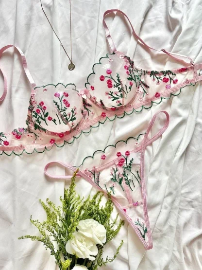 Embroidered Floral See-through Lingerie - Image 5