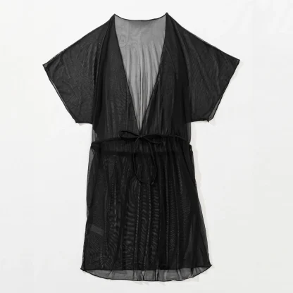 Waist Tie See-through Beach Cover-ups - Image 4