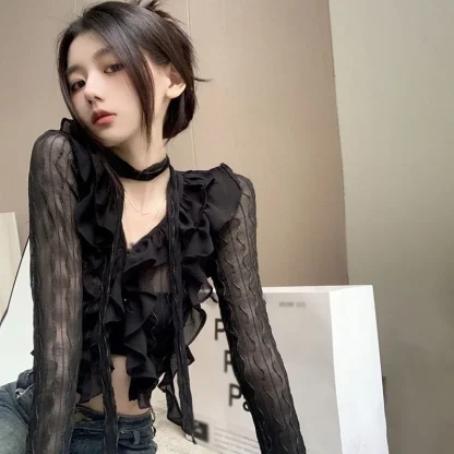 Chic Ruffle See-through Jacket - Image 5