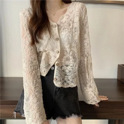 V-neck Lace See-through Jackets - Image 2