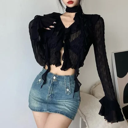 Chic Ruffle See-through Jacket