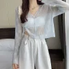 Button-up V-neck See-through Jackets - Image 3