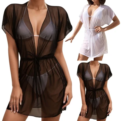 Waist Tie See-through Beach Cover-ups - Image 5