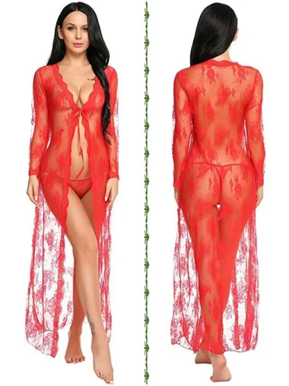 Open Front Lace Transparent Nighgown - Image 3