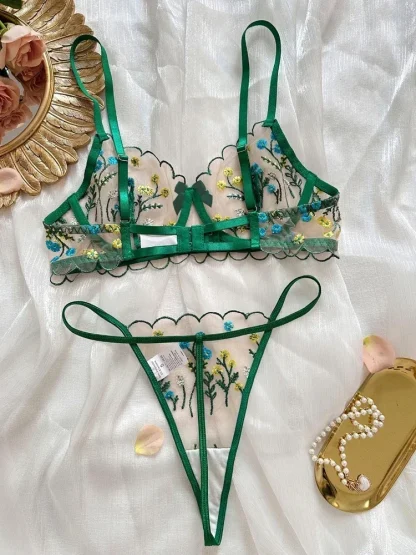 Embroidered Floral See-through Lingerie - Image 3