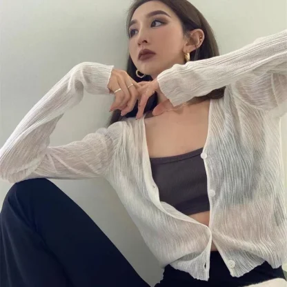 Casual Solid See-through Jacket - Image 2