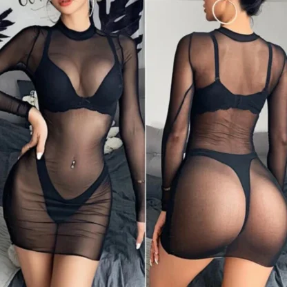 Sexy Long Sleeve Mesh Dress - Image 4