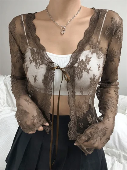 Open Front Lace See-through Jacket - Image 4