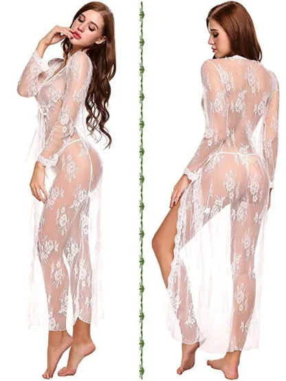 Open Front Lace Transparent Nighgown - Image 2