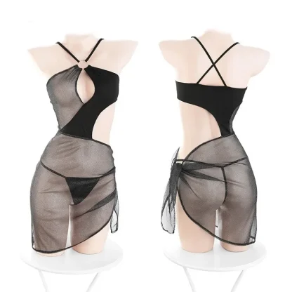 Sexy Asymmetrical See-through Nightwear - Image 6