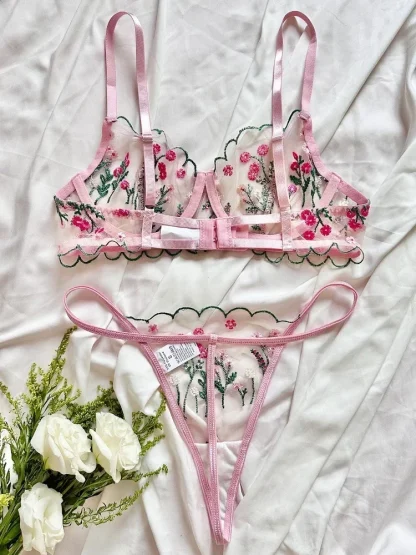 Embroidered Floral See-through Lingerie - Image 6