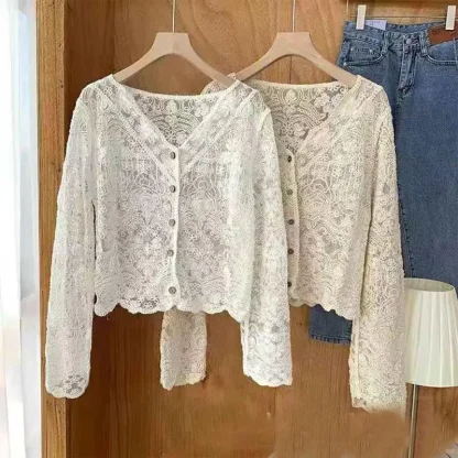 Button-up Lace See-through Jacket - Image 3