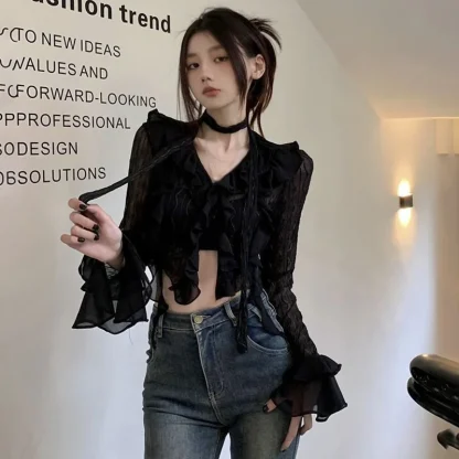 Chic Ruffle See-through Jacket - Image 3