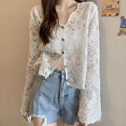 Button-up Lace See-through Jacket