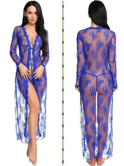 Open Front Lace Transparent Nighgown - Image 4