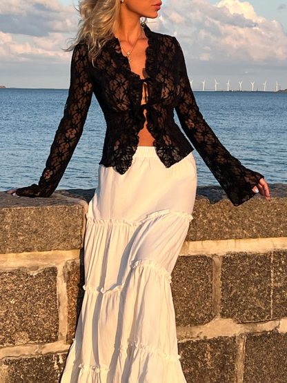 Ruffled Lace See-through Jacket - Image 7