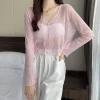 Button-up V-neck See-through Jackets - Image 2