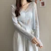 Button-up V-neck See-through Jackets - Image 4