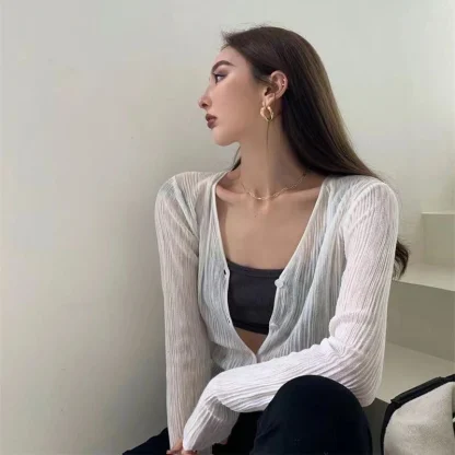 Casual Solid See-through Jacket - Image 3