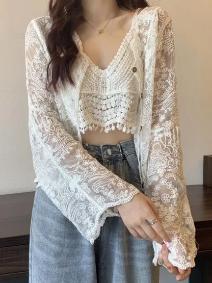 Floral Lace See-through Jacket
