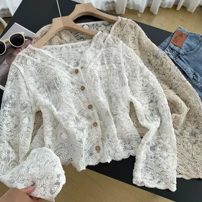 Button-up Lace See-through Jacket - Image 5