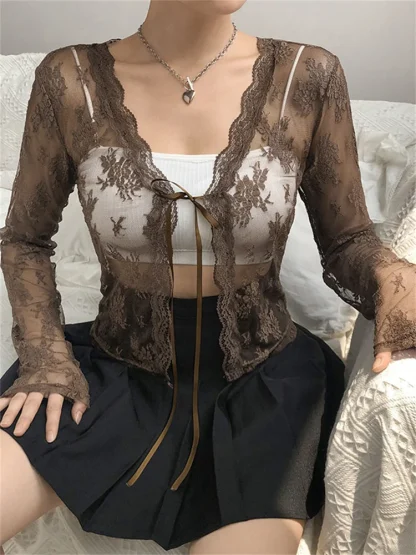 Open Front Lace See-through Jacket - Image 5