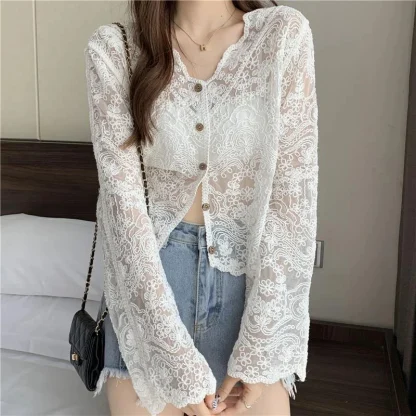 V-neck Lace See-through Jackets - Image 5