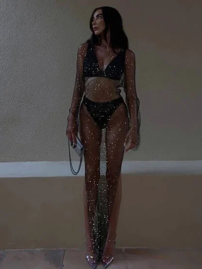 Sexy Fishnet Sparkly Sheer Dress - Image 5