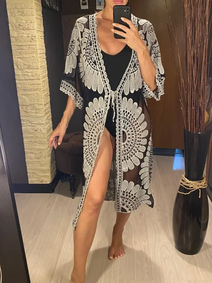 Embroidered See-through Beach Cover-up - Image 3