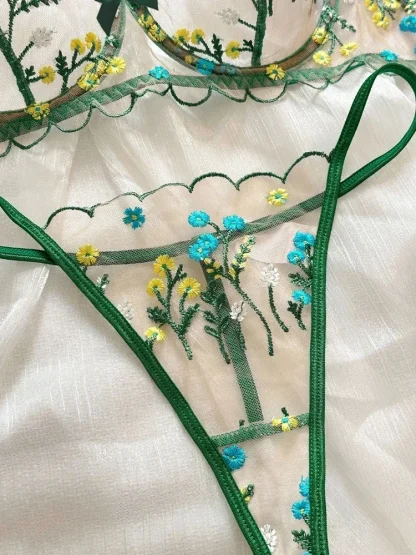 Embroidered Floral See-through Lingerie - Image 4