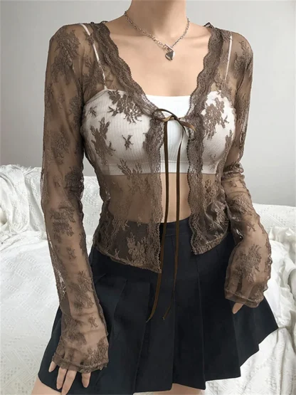Open Front Lace See-through Jacket