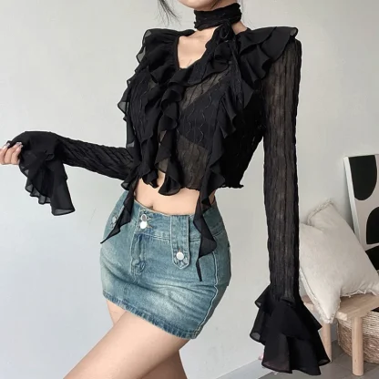 Chic Ruffle See-through Jacket - Image 7