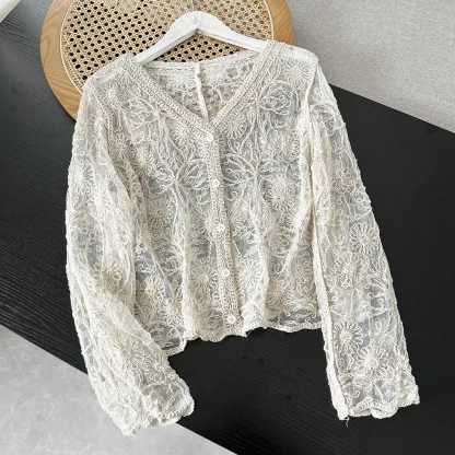 Embroidery Lace See-through Jacket - Image 4