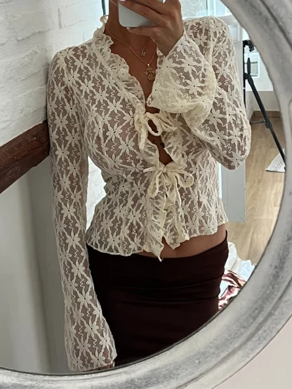 Ruffled Lace See-through Jacket - Image 2