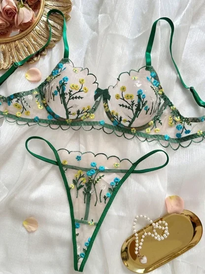 Embroidered Floral See-through Lingerie - Image 2