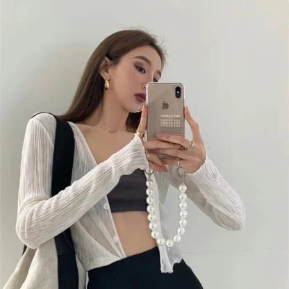 Casual Solid See-through Jacket - Image 4