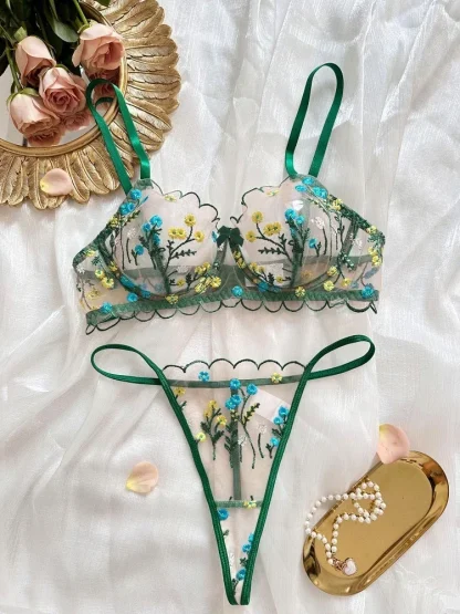 Embroidered Floral See-through Lingerie