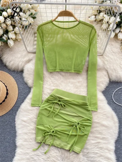 Long Sleeve Mesh Party Wear