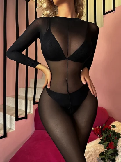 Crotchless Black Transparent Bodystocking - Image 3