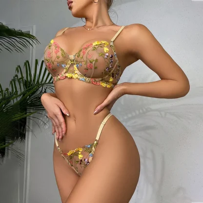 Embroidered Floral Mesh Lingerie - Image 3