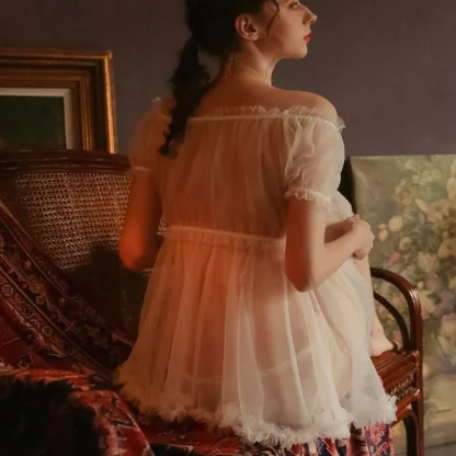 Off-shoulder Mesh Transparent Babydoll - Image 6