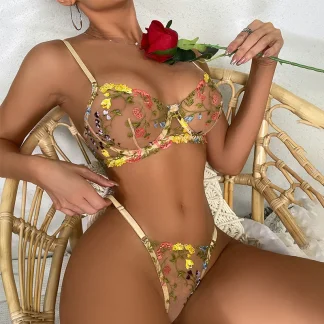 Embroidered Floral Mesh Lingerie