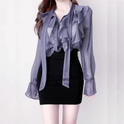 Elegant Ruffles See-through Tops - Image 2