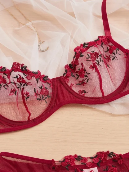 Sexy Embroidered Floral Mesh Lingerie - Image 4