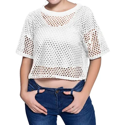 Casual Loose Fit Fishnet Top - Image 4